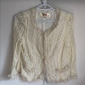 Ivory Lace Pearl Trim Jacket